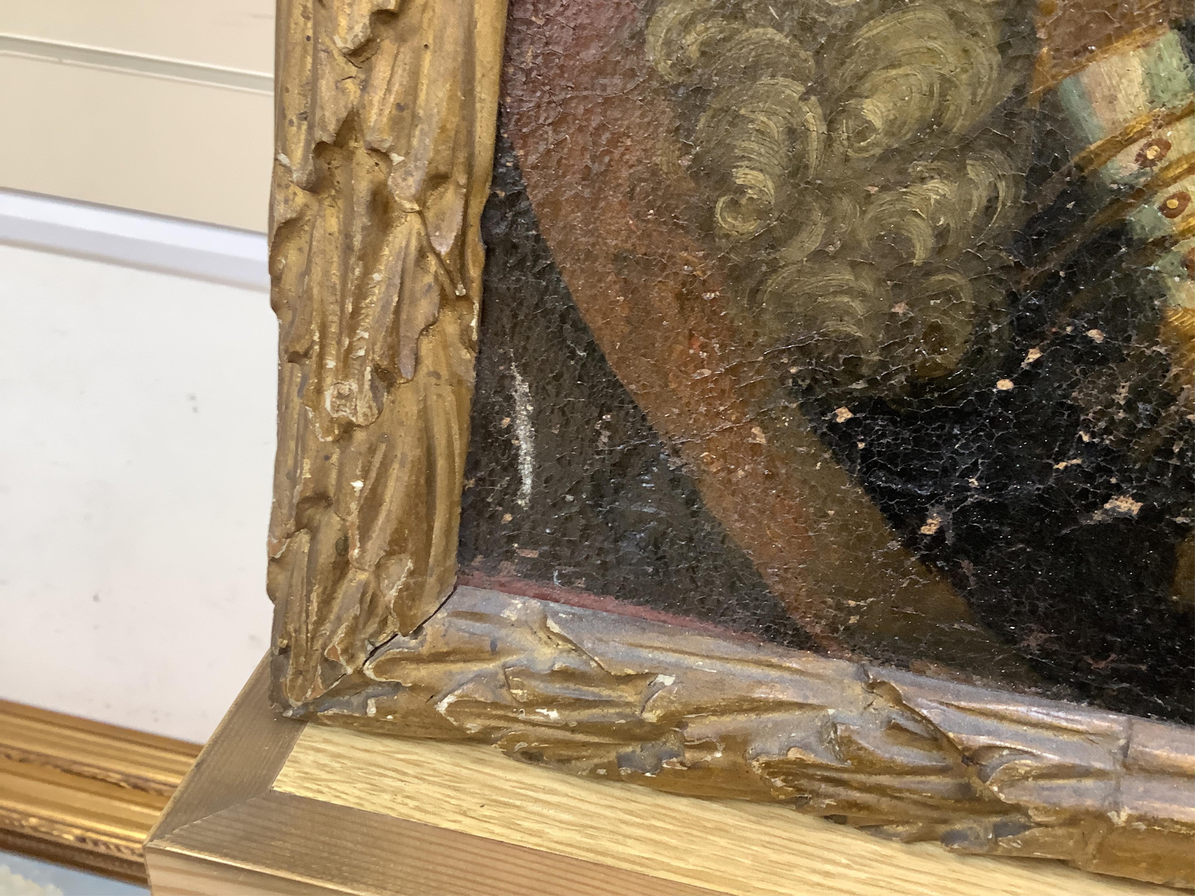 18th century, English School, Portrait of a gentleman wearing armour, feigned oval oil on canvas, 41 x 32cm, gilt framed